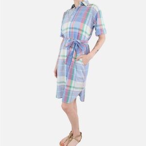 Polo Ralph Lauren Cotton Indian Madras Blue Plaid Women’s Shirt Dress Size 12